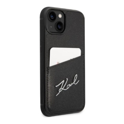 Чехол Karl Lagerfeld для iPhone 14 PU with Cardslot Signature logo Hard (KLHCP14SCSSK) Черный