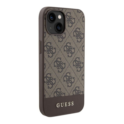 Чехол Guess для iPhone 15 PU 4G Bottom stripe Metal logo Hard (GUHCP15SG4GLBR) Коричневый
