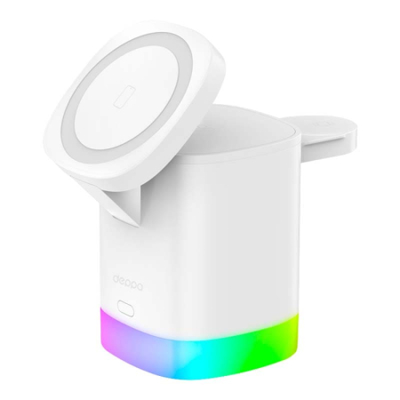 Беспроводная зарядная станция Deppa 3в1 MagSafe Tower Stand Q складная (23159) White, белый Беспроводная зарядная станция Deppa 3в1 MagSafe Tower Stand Q складная (23159) White, белый