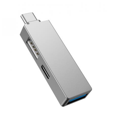 Хаб WiWU USB3.0*1+USB2.0*1+USB-C (T02 Pro) Серый Хаб WiWU USB3.0*1+USB2.0*1+USB-C (T02 Pro) Серый