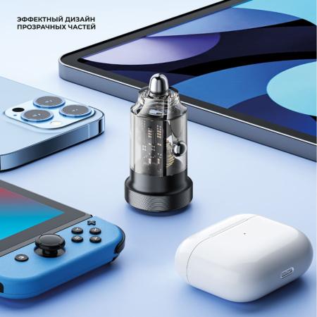 АЗУ Deppa USB A + USB-C, PD, QC 3.0, 30W, Crystal (11218) Черный АЗУ Deppa USB A + USB-C, PD, QC 3.0, 30W, Crystal (11218) Черный