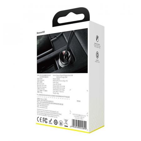 Автомобильное ЗУ 2xUSB Baseus Digital Display VCBXA-S (CCBX-0S) Серый Автомобильное ЗУ 2xUSB Baseus Digital Display VCBXA-S (CCBX-0S) Серый