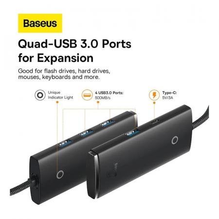 Хаб Baseus Lite Series 4-Port Type-C HUB Adapter (Type-C to USB 3.0x4) 25 см BS-OH015 (WKQX030301) Черный Хаб Baseus Lite Series 4-Port Type-C HUB Adapter (Type-C to USB 3.0x4) 25 см BS-OH015 (WKQX030301) Черный