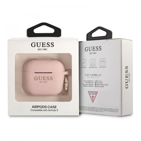 Чехол Guess с карабином для AirPods 3 CG Mobile Silicone with ring, цвет Блестящий (GUA3SGGEP) Cветло-розовый Чехол Guess с карабином для AirPods 3 CG Mobile Silicone with ring, цвет Блестящий (GUA3SGGEP) Cветло-розовый