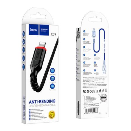USB кабель hoco. Anti-Bending разъем Lightning, 1 м (X59) Черный USB кабель hoco. Anti-Bending разъем Lightning, 1 м (X59) Черный