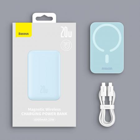 Внешний аккумулятор Baseus Magnetic Wireless Charging Power Bank 6000mAh 20W с MagSafe PPCXW06 (PPCX020003) Синий Внешний аккумулятор Baseus Magnetic Wireless Charging Power Bank 6000mAh 20W с MagSafe PPCXW06 (PPCX020003) Синий