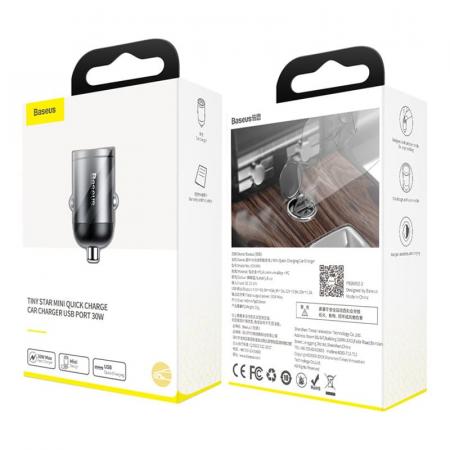Автомобильная зарядка в прикуриватель быстрая Baseus Tiny Star Mini Quick Charge 30W VCHXXU QC 3.0 (VCHX-A0G) Черный Автомобильная зарядка в прикуриватель быстрая Baseus Tiny Star Mini Quick Charge 30W VCHXXU QC 3.0 (VCHX-A0G) Черный