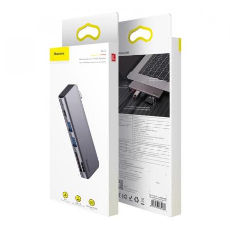 Переходник Baseus для MacBook HUB Harmonica 5в1 (PD/SD/TF/USB 3.0*2) (CAHUB-K0G) Deep Grey, темно-серый Переходник Baseus для MacBook HUB Harmonica 5в1 (PD/SD/TF/USB 3.0*2) (CAHUB-K0G) Deep Grey, темно-серый