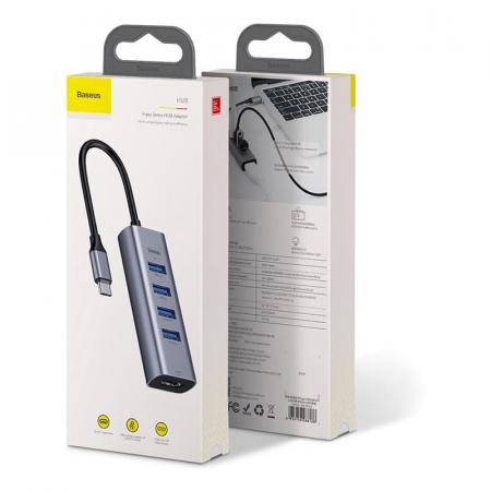 Переходник Baseus для MacBook HUB Enjoy series (Type-C to USB3.0*4+HDMI) (CAHUB-N0G) Deep Grey, темно-серый Переходник Baseus для MacBook HUB Enjoy series (Type-C to USB3.0*4+HDMI) (CAHUB-N0G) Deep Grey, темно-серый