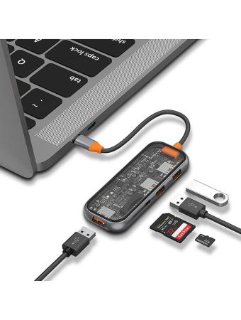 Хаб WiWU Cyber 5в1 USB C Multifunction Cyber Hub 3xUSB3.0 + TF/SD (CB005) Space Gray, серый Хаб WiWU Cyber 5в1 USB C Multifunction Cyber Hub 3xUSB3.0 + TF/SD (CB005) Space Gray, серый