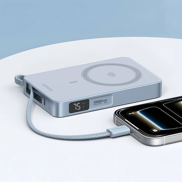 Внешний аккумулятор UGREEN 10000mAh PB773 MagFlow 25Вт Qi2.2 (65958B) Starlight Blue, Голубой