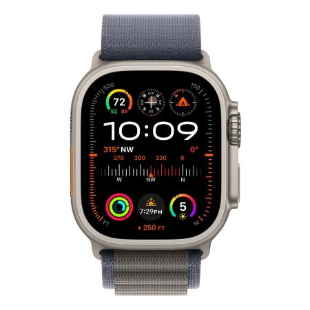 Apple Watch Ultra 2 (2023), 49 мм корпус из титана цвета «Natural», ремешок Alpine Loop размера S цвета «Blue» Apple Watch Ultra 2 (2023), 49 мм корпус из титана цвета «Natural», ремешок Alpine Loop размера S цвета «Blue»