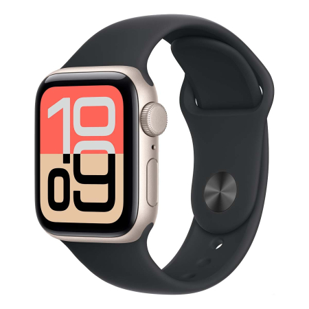 Apple Watch SE 3 (2025), 40 мм корпус из алюминия цвета «Starlight», ремешок Sport Band размера M/L цвета «Midnight» Apple Watch SE 3 (2025), 40 мм корпус из алюминия цвета «Starlight», ремешок Sport Band размера M/L цвета «Midnight»