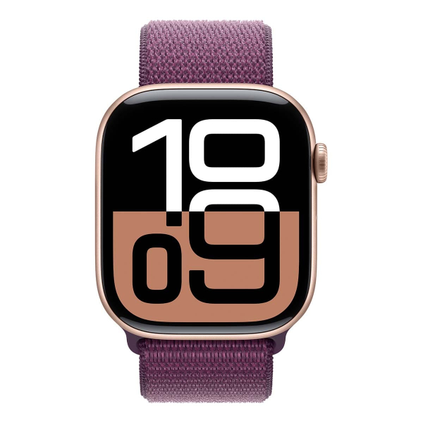 Apple Watch Series 10, 46 мм корпус из алюминия цвета «Rose Gold», ремешок Sport Loop цвета «Plum» Apple Watch Series 10, 46 мм корпус из алюминия цвета «Rose Gold», ремешок Sport Loop цвета «Plum»