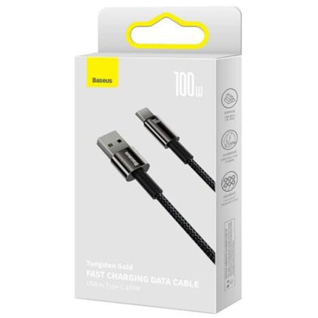 Кабель Baseus Tungsten Gold Fast Charging Data USB - Type-C, 100W, 1 м (CAWJ000001) Черный Кабель Baseus Tungsten Gold Fast Charging Data USB - Type-C, 100W, 1 м (CAWJ000001) Черный