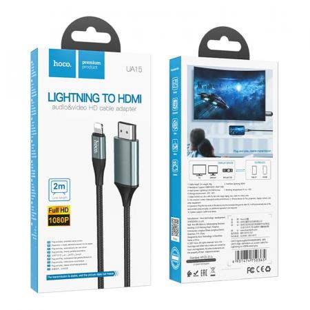 Кабель hoco. Lightning на HDMI, 2 м (UA15) Черный Кабель hoco. Lightning на HDMI, 2 м (UA15) Черный