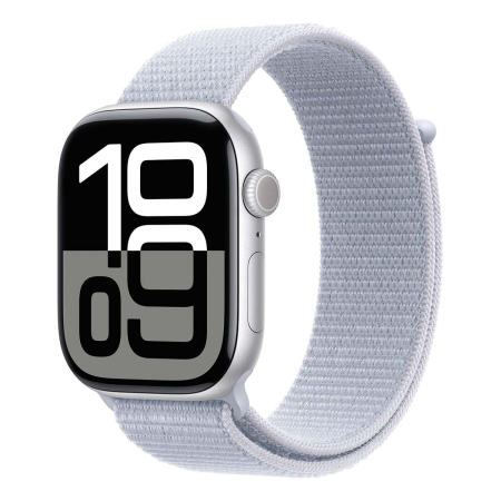 Apple Watch Series 10, 46 мм корпус из алюминия цвета «Silver», ремешок Sport Loop цвета «Blue Cloud» Apple Watch Series 10, 46 мм корпус из алюминия цвета «Silver», ремешок Sport Loop цвета «Blue Cloud»