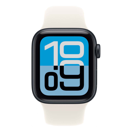 Apple Watch SE 3 (2025), 44 мм корпус из алюминия цвета «Midnight», ремешок Sport Band размера S/M цвета «Starlight» Apple Watch SE 3 (2025), 44 мм корпус из алюминия цвета «Midnight», ремешок Sport Band размера S/M цвета «Starlight»