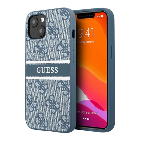 Чехол Guess для iPhone 14 PU 4G Stripe printed logo Hard (GUHCP14S4GDBL) Синий Чехол Guess для iPhone 14 PU 4G Stripe printed logo Hard (GUHCP14S4GDBL) Синий