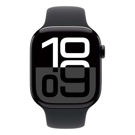 Apple Watch Series 10, 46 мм корпус из алюминия цвета «Jet Black», ремешок Sport Band размера S/M цвета «Black» Apple Watch Series 10, 46 мм корпус из алюминия цвета «Jet Black», ремешок Sport Band размера S/M цвета «Black»