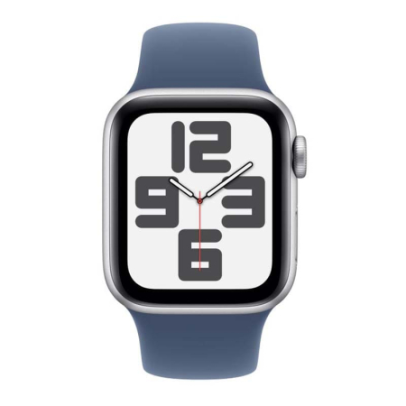 Apple Watch SE (2024), 44 мм корпус из алюминия цвета «Silver», ремешок Sport Band размера M/L цвета «Denim» Apple Watch SE (2024), 44 мм корпус из алюминия цвета «Silver», ремешок Sport Band размера M/L цвета «Denim»