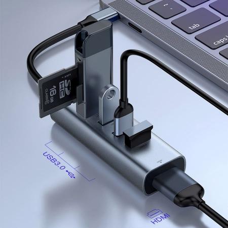 Переходник Baseus для MacBook HUB Enjoy series (Type-C to USB3.0*4+HDMI) (CAHUB-N0G) Deep Grey, темно-серый Переходник Baseus для MacBook HUB Enjoy series (Type-C to USB3.0*4+HDMI) (CAHUB-N0G) Deep Grey, темно-серый