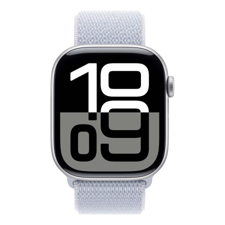 Apple Watch Series 10, 46 мм корпус из алюминия цвета «Silver», ремешок Sport Loop цвета «Blue Cloud» Apple Watch Series 10, 46 мм корпус из алюминия цвета «Silver», ремешок Sport Loop цвета «Blue Cloud»