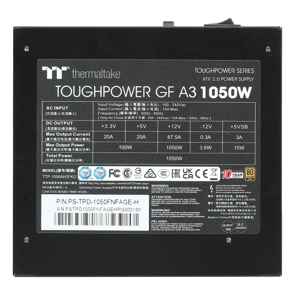 Блок питания Thermaltake Toughpower GF A3 (PS-TPD-1050FNFAGE-H) Gold, 1050 Вт Чёрный