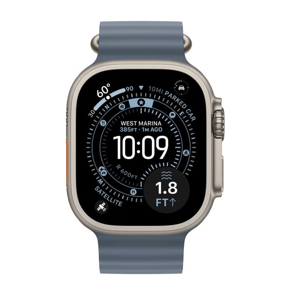 Apple Watch Ultra 3 (2025), 49 мм корпус из титана цвета «Natural», ремешок Ocean Band цвета «Anchor Blue»