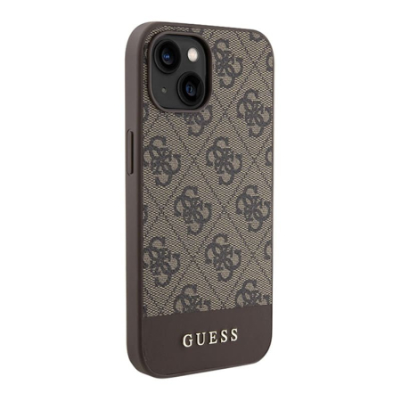 Чехол Guess для iPhone 15 PU 4G Bottom stripe Metal logo Hard (GUHCP15SG4GLBR) Коричневый Чехол Guess для iPhone 15 PU 4G Bottom stripe Metal logo Hard (GUHCP15SG4GLBR) Коричневый