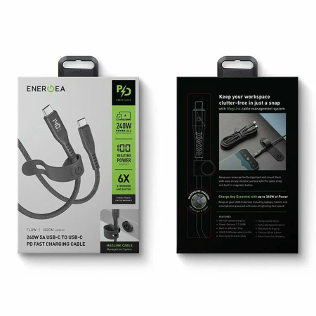 Кабель EnergEA FLOW USB-C на USB-C 5A DISPLAY 1,5 м (PD240W) Nanoweave Magnetic tie Черный Кабель EnergEA FLOW USB-C на USB-C 5A DISPLAY 1,5 м (PD240W) Nanoweave Magnetic tie Черный