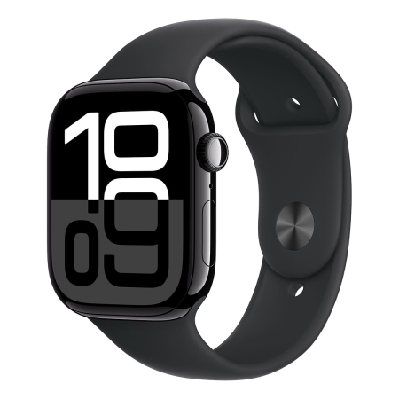 Apple Watch Series 10, 46 мм корпус из алюминия цвета «Jet Black», ремешок Sport Band размера S/M цвета «Black» Apple Watch Series 10, 46 мм корпус из алюминия цвета «Jet Black», ремешок Sport Band размера S/M цвета «Black»