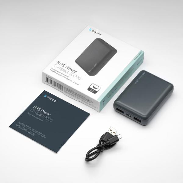 Внешний аккумулятор Deppa NRG Power 10000mAh, 2.1A, 2xUSB (33550) Черный