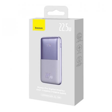 Внешний аккумулятор Baseus Bipow Pro Digital Display Fast Charge 10000mAh 22.5W с кабелем USB - Type-C, 3A, 0,3 м PPBD2-1022 (PPBD040005) Фиолетовый Внешний аккумулятор Baseus Bipow Pro Digital Display Fast Charge 10000mAh 22.5W с кабелем USB - Type-C, 3A, 0,3 м PPBD2-1022 (PPBD040005) Фиолетовый