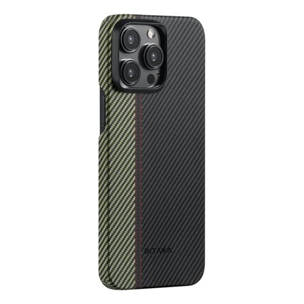 Чехол для iPhone 15 Pro Max Pitaka Fusion Weaving MagEZ Case 4, Overture, кевлар (арамид) (FO1501PM) Черный/зеленый