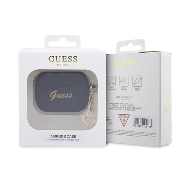 Чехол для AirPods Pro 2 Guess CG Mobile Silicone Script logo with Heart charm (GUAP2LSCHSK) Черный