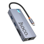 Хаб hoco. 8в1 (HDTV+RJ45+SD/TF+PD+Type-C3.0+USB3.0*2) (HB52) Темно-серый Хаб hoco. 8в1 (HDTV+RJ45+SD/TF+PD+Type-C3.0+USB3.0*2) (HB52) Темно-серый
