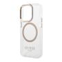 Чехол Guess для iPhone 15 Pro с MagSafe PC/TPU Metal outline Hard (GUHMP15LHTRMD) Transparent/Gold Прозрачный Чехол Guess для iPhone 15 Pro с MagSafe PC/TPU Metal outline Hard (GUHMP15LHTRMD) Transparent/Gold Прозрачный